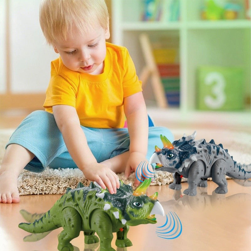 Walking Triceratops Dinosaur Toy with LED Lights & Roaring Sounds - Auto-Walk Dino Toy for Kids Halloween Birthday Christmas Gift for Boys Girls