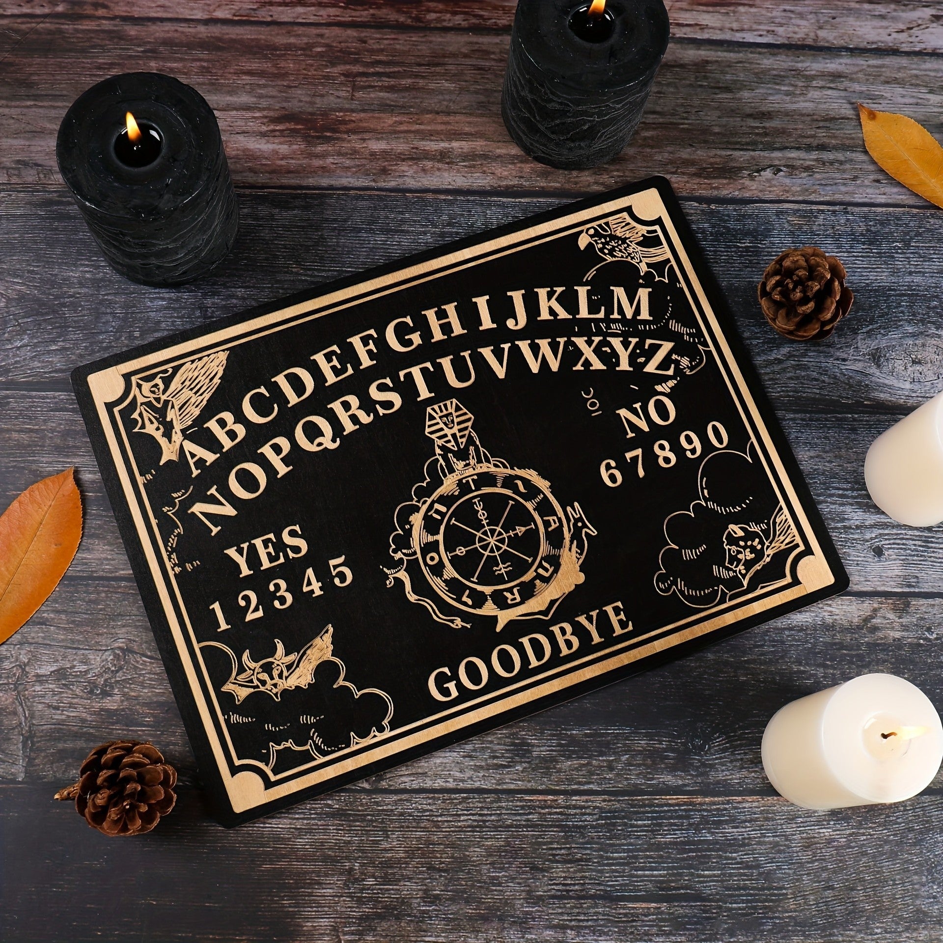 Ouija Board Wooden Psychic Set 2pcs – Handmade Carved Spiritual Guidance Divination Board Witchcraft Altar Decor Halloween Gift for Witches Moon Butterfly