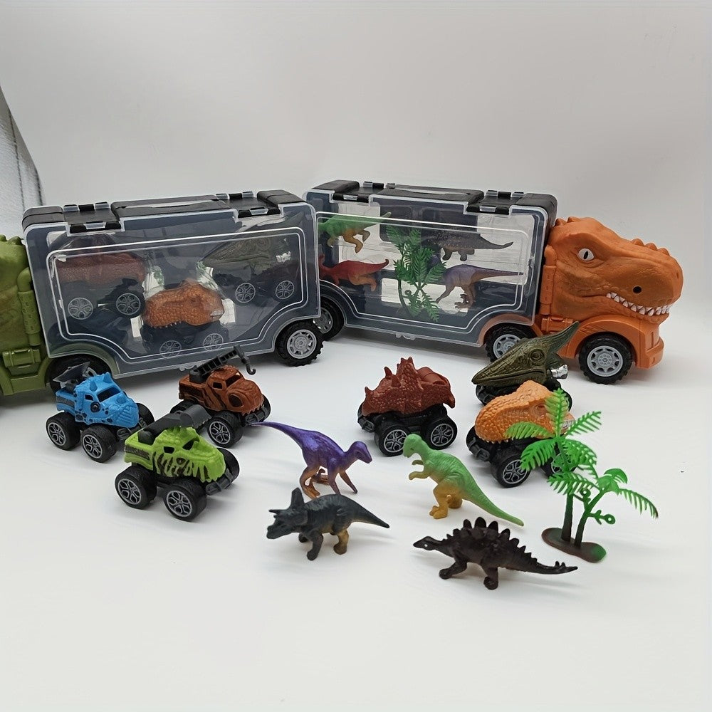 Dinosaur Truck Toy Car Set T-Rex Vehicle Playset for Boys Kids Toddlers with Dinosaur Figures Birthday Gift Ages 3+