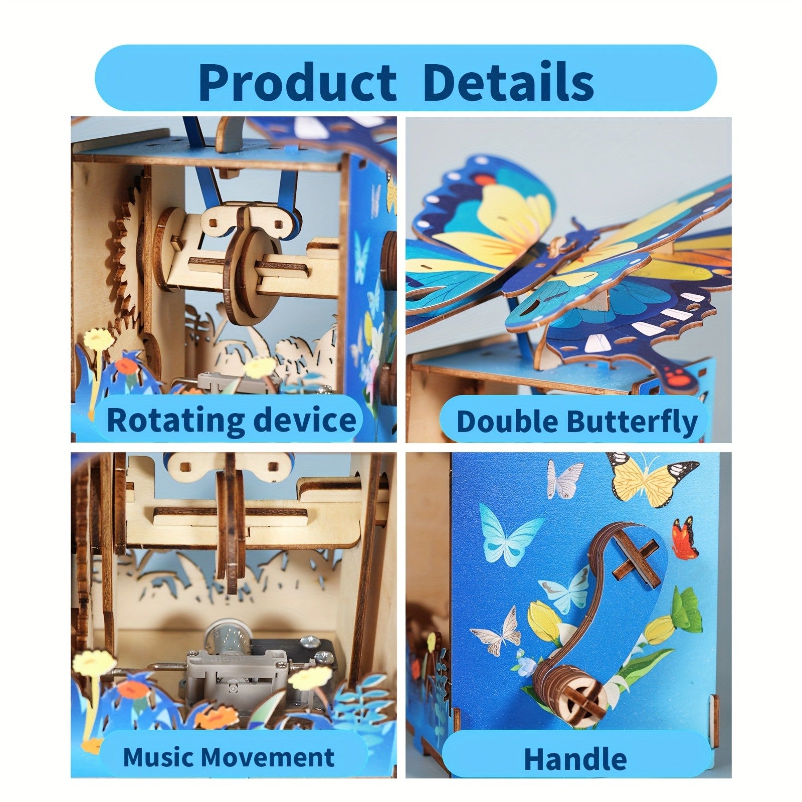 3D Wooden Puzzle Music Box You Are My Sunshine, Butterfly Hand Handmade Assembly Model Kit, Unique Christmas Birthday Holiday Gift for Women Girls & Music Lovers
