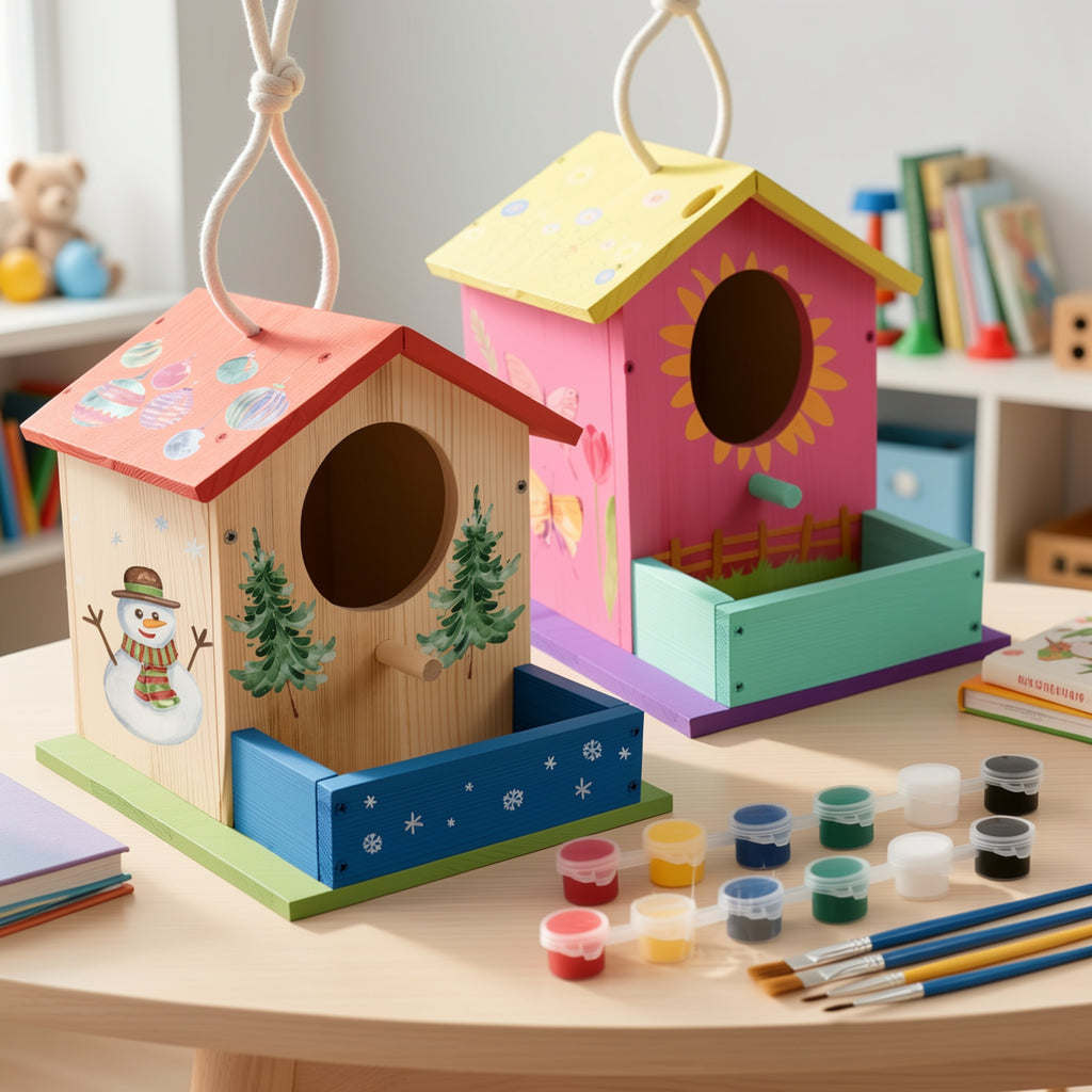Wooden Birdhouse Kit for Kids Build & Paint Your Own 2-Pack DIY Arts Crafts Set with Brushes Paint Family Activity Birthday Christmas Gift for Boys Girls