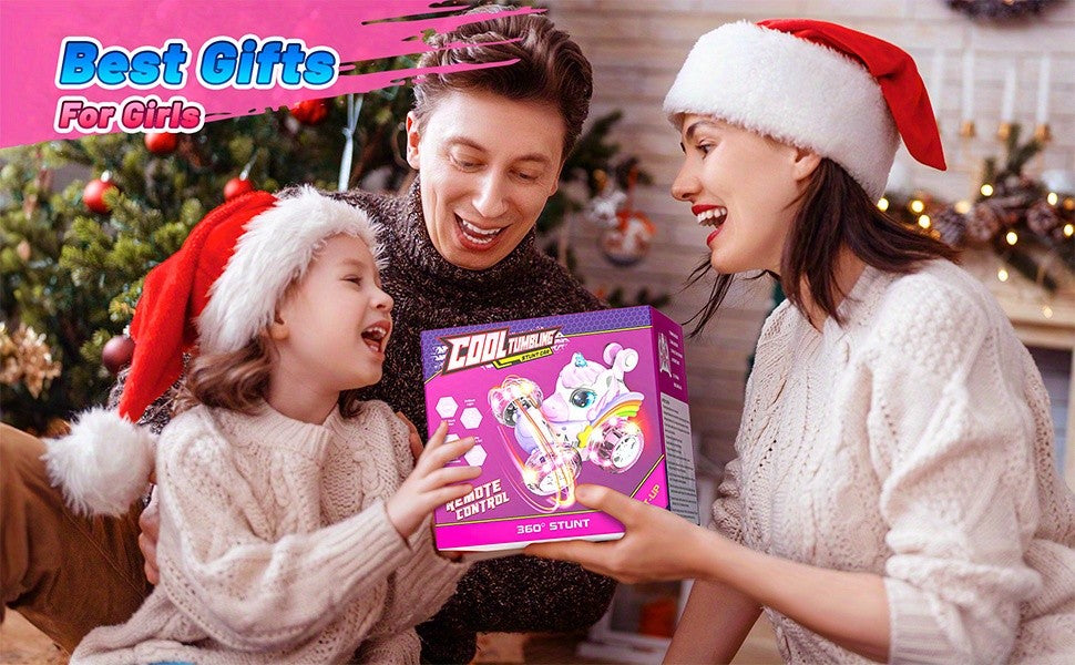 Unicorn RC Car for Girls 360 Degree Stunt Remote Control Car 4WD Rechargeable LED Lights Indoor Outdoor Toy Kids Halloween Christmas Birthday New Year Gift