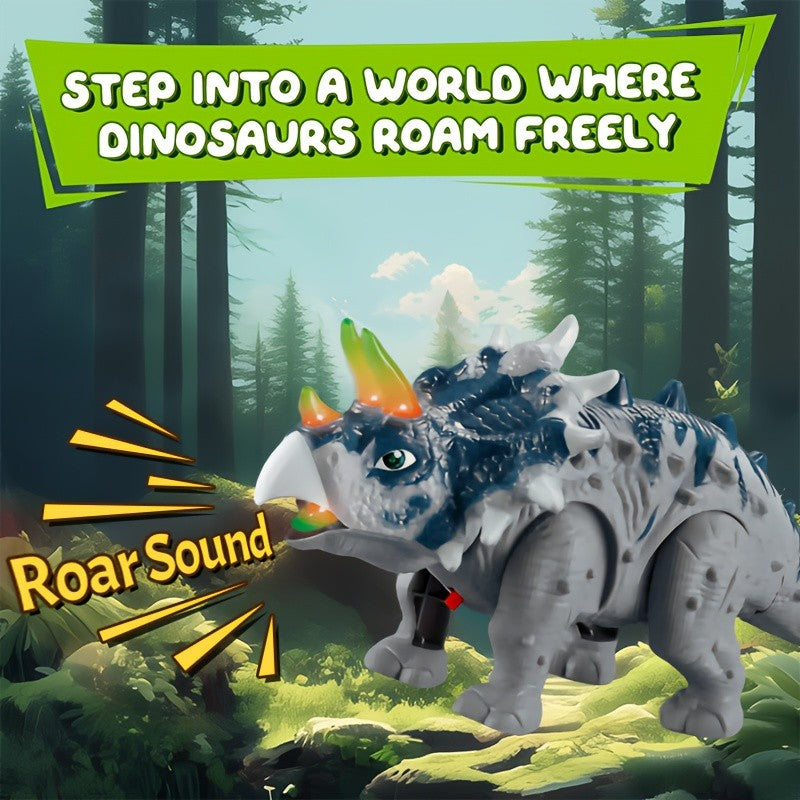 Walking Triceratops Dinosaur Toy with LED Lights & Roaring Sounds - Auto-Walk Dino Toy for Kids Halloween Birthday Christmas Gift for Boys Girls