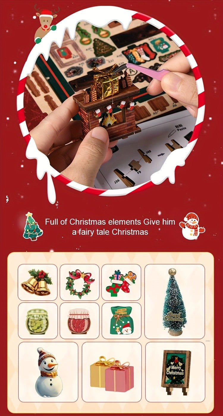 Christmas Shop Book Nook Kit – 3D Wooden Miniature House DIY Bookshelf Insert for Adults & Teens, Cozy Holiday Tiny House Craft, Christmas & New Year Gift, Home Decor