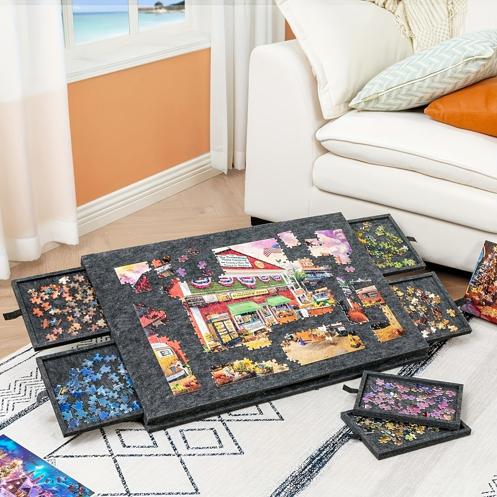 Portable Jigsaw Puzzle Table with 6 Storage Drawers, Adjustable Tilt, Felt Board, Non-Slip Surface, Protective Cover & Carry Handle – Perfect Gift for Puzzle Lovers