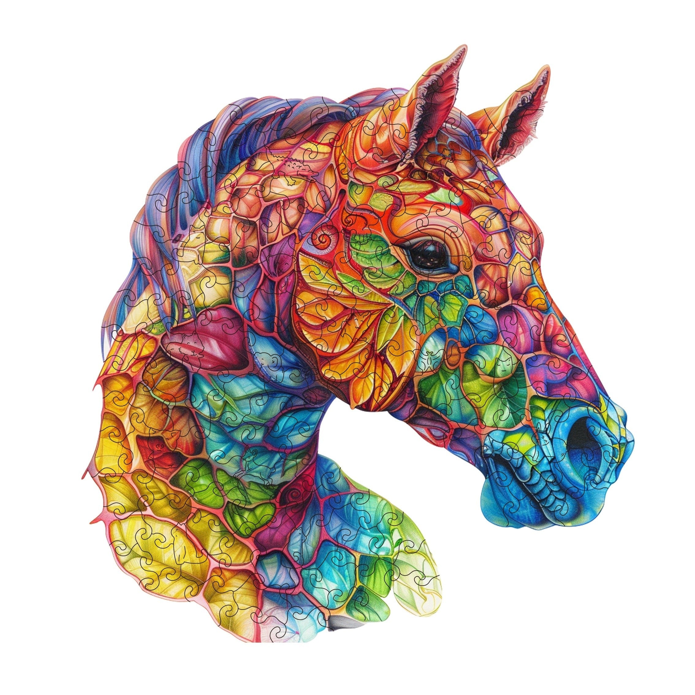 Colorful Horse Wooden Jigsaw Puzzle by WOOD PEOPLE – Artistic Irregular Shaped Pieces, Vibrant Mixed Colors, S/M/L Sizes, Family Gift for Puzzle Lovers Ages 8+