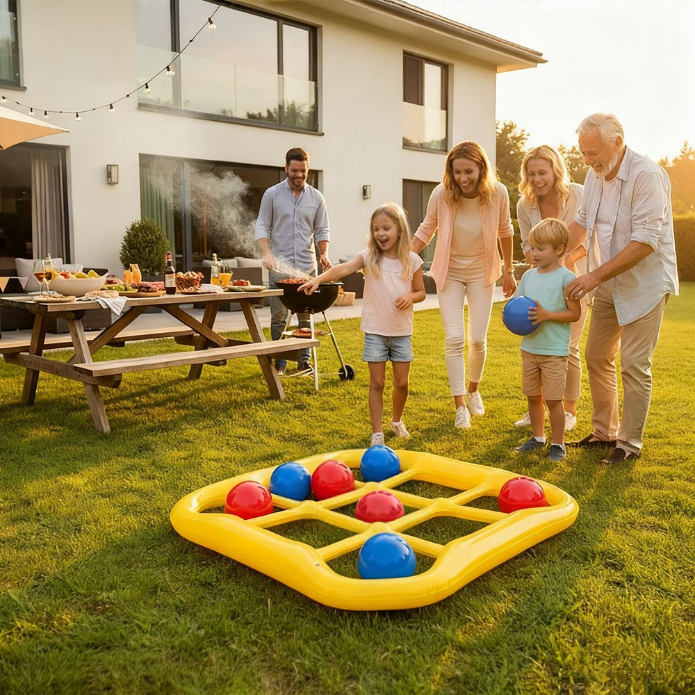 Inflatable Tic Tac Toe Pool Game Set with 10 Balls & Air Pump, Floating Pool Party Game for Family, Adults & Kids, Swimming Pool Lake Outdoor Water Toy