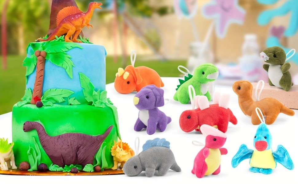 Mini Dinosaur Plush Toys 12 Pack – Soft Stuffed Dino Figures Bulk Party Favors for Kids, Goodie Bag Stuffers, Keychains, Carnival Prizes Boys Girls