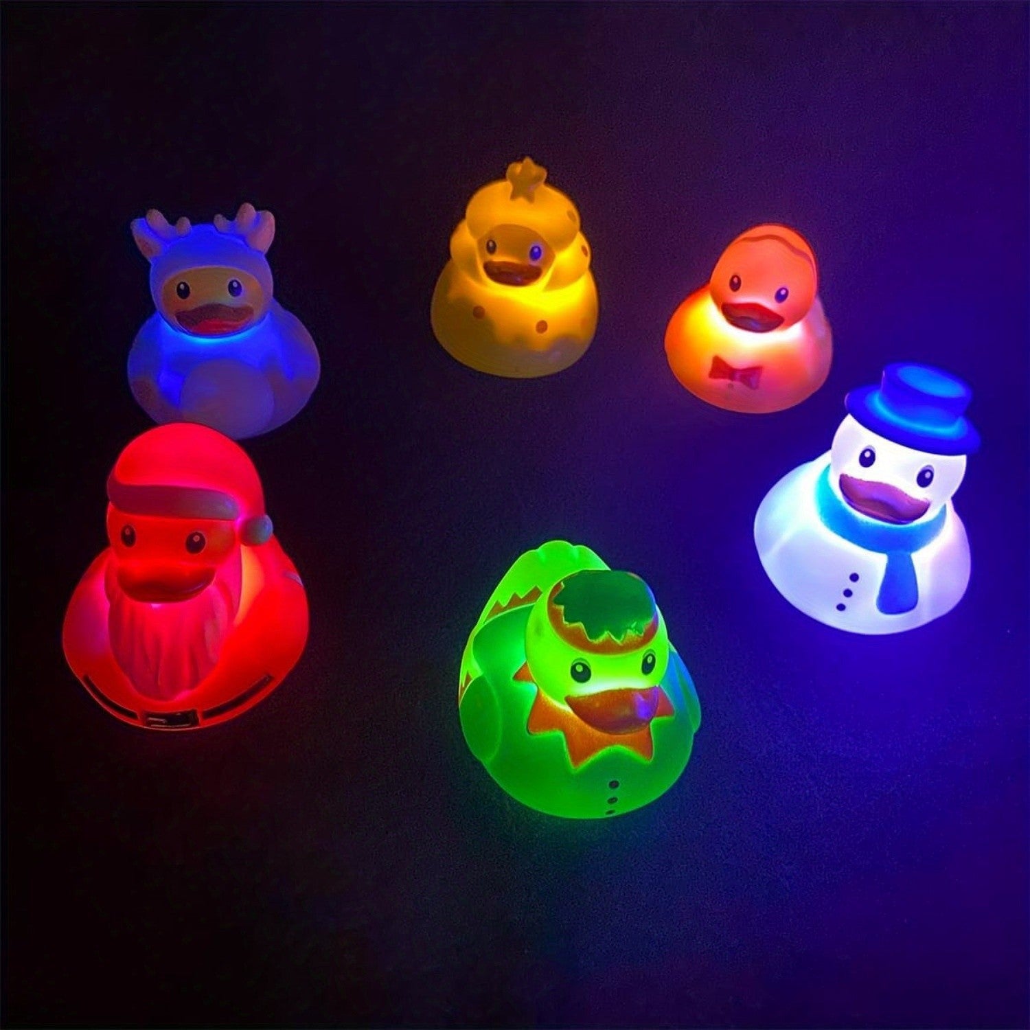 Christmas Light-Up Duck Bath Toys 6 Pack – Glowing Rubber Duckies for Kids & Toddlers, Boys & Girls, Christmas Stocking Stuffers, Halloween & Holiday Party Favors, Random Colors