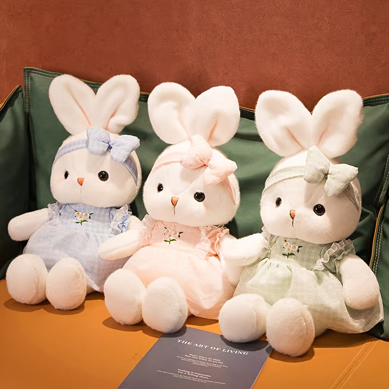 Easter Bunny Plush Toy with Bow - Cute Soft Stuffed Rabbit Doll, Adorable Bunny Plushie for Easter Basket, Birthday Valentine's Day Gift for Kids Girls Women