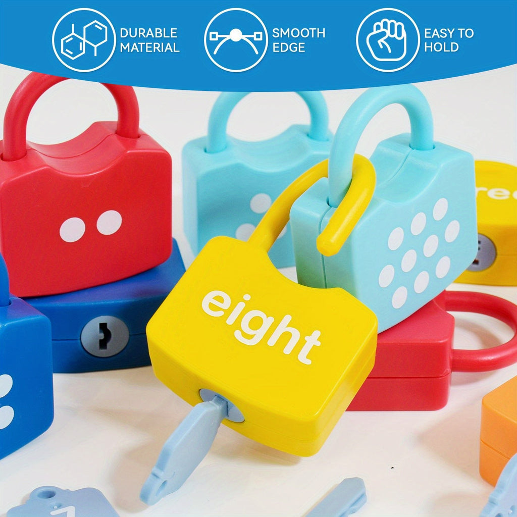 Number Lock & Key Counting Toy Set 10 Pcs - Math Learning Toy for Preschoolers Ages 3-5, Kindergarten Classroom Activity Game, Educational STEM Gift for Boys Girls Birthday Christmas