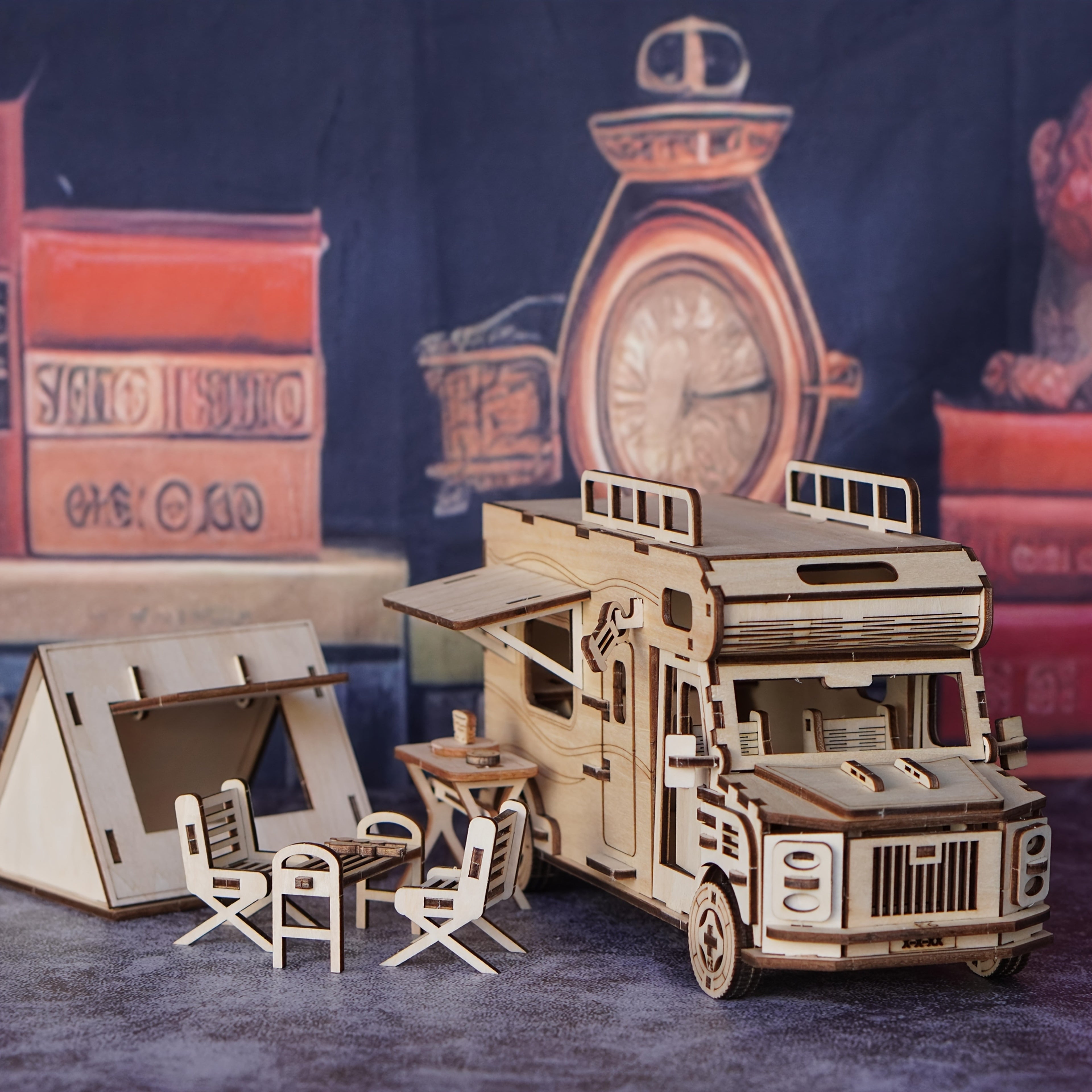 3D Wooden Puzzle RV Camping Car Model Kit, Travel Camper Van Assembly Building Block Toy, Creative DIY Wood Craft Gift for Friends Family Adults & Kids
