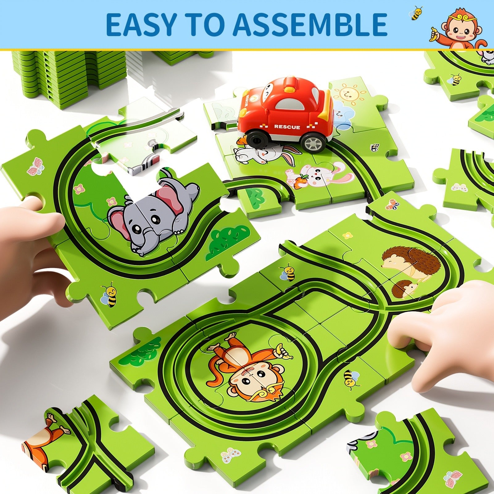 Race Track Car Set for Kids 39 56 73pcs – DIY Jigsaw Flexible Slot Track Toy, Fun Racing Car Gift for Boys Ages 3 4 5 and Up, Indoor Play