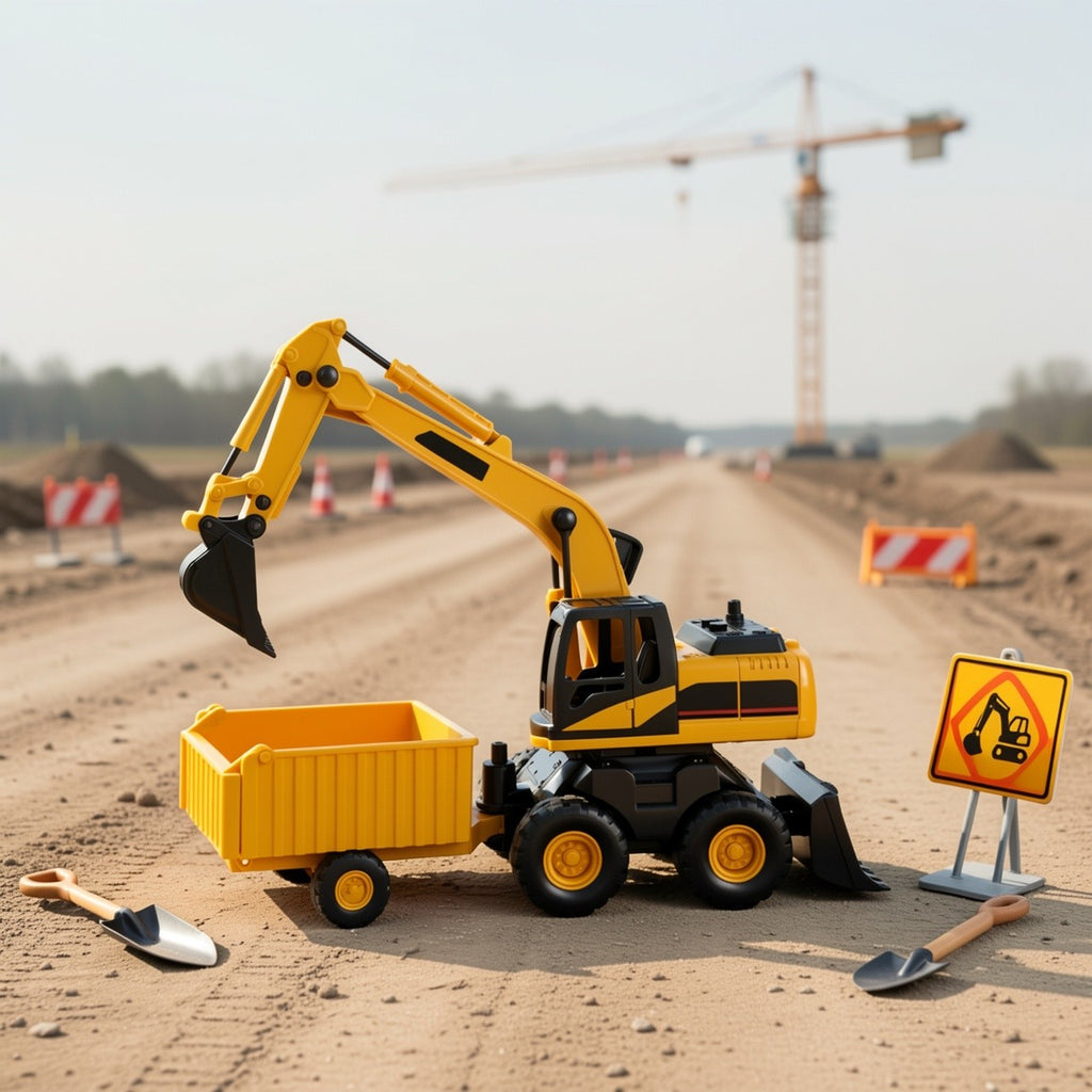 3-in-1 Construction Truck Toy Set Excavator Bulldozer & Dump Truck Inertia Power No Battery, Opening Cab 360° Rotation, Gift for Boys Girls Ages 3+