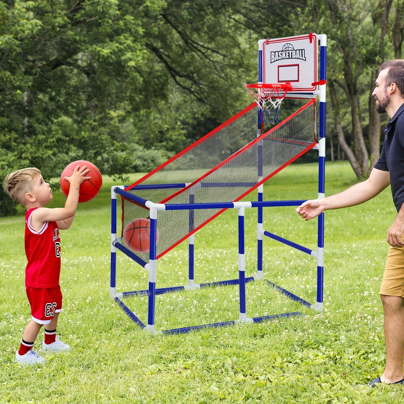Kids Basketball Hoop Set Arcade Game with 4 Balls & Air Pump - Indoor Outdoor Sport Toy Ages 3+ - Birthday Christmas Easter Halloween Gift for Boys Girls