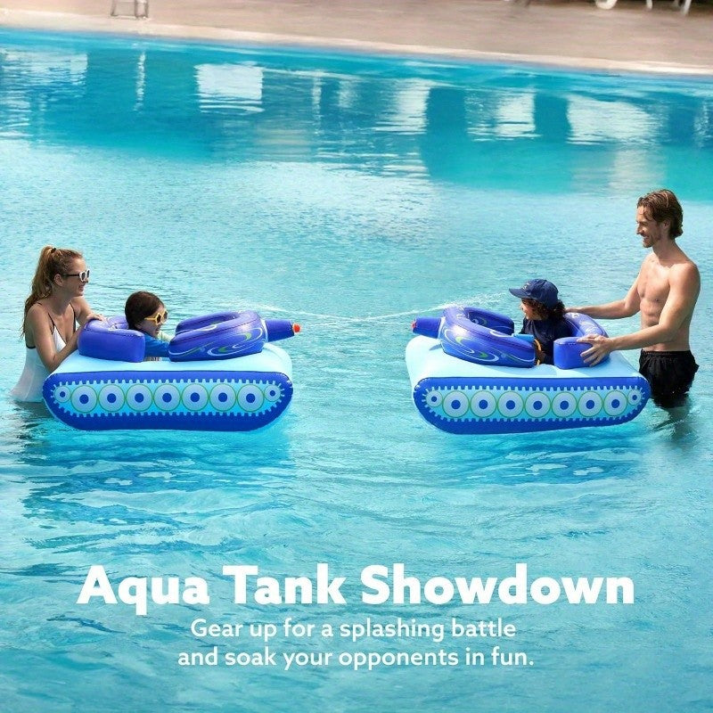 Inflatable Tank Pool Float for Kids 44 Inch with Water Gun Pool Battle Toy Puncture-Resistant Air Cushion Seat Summer Water Fight Gift for Boys Girls