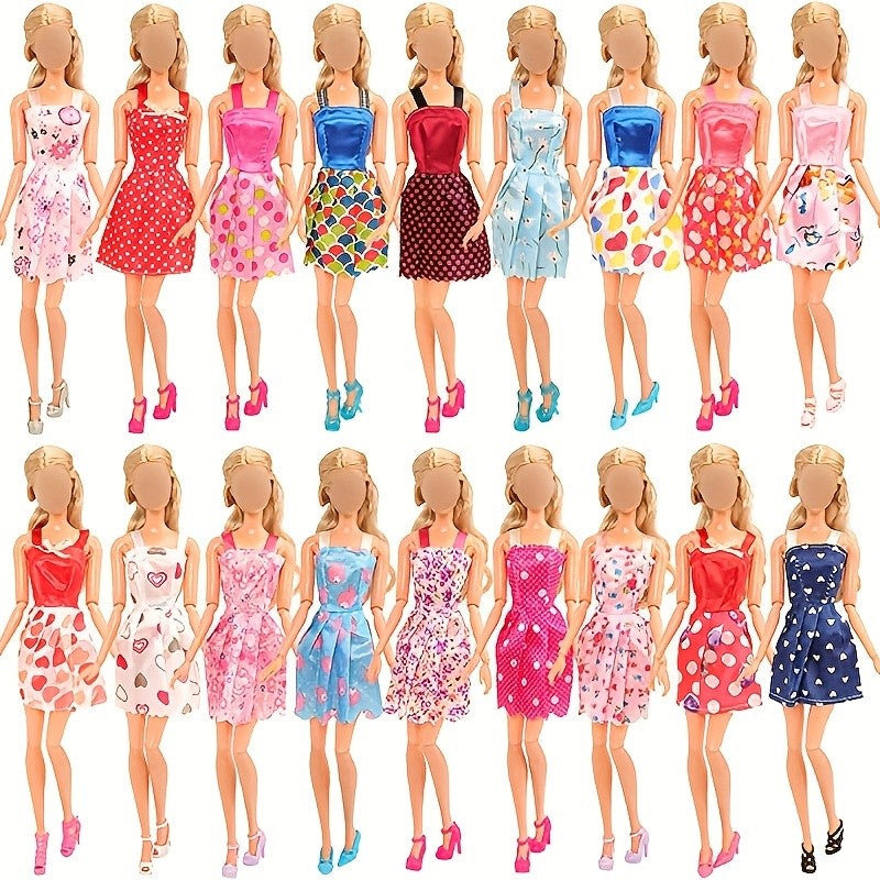 Doll Clothes & Accessories Set 42pcs for 11 Inch Dolls – 10 Dresses 10 Shoes 6 Necklaces 6 Crowns 5 Glasses & Hangers Fashion Wardrobe Gift for Girls Birthday Christmas