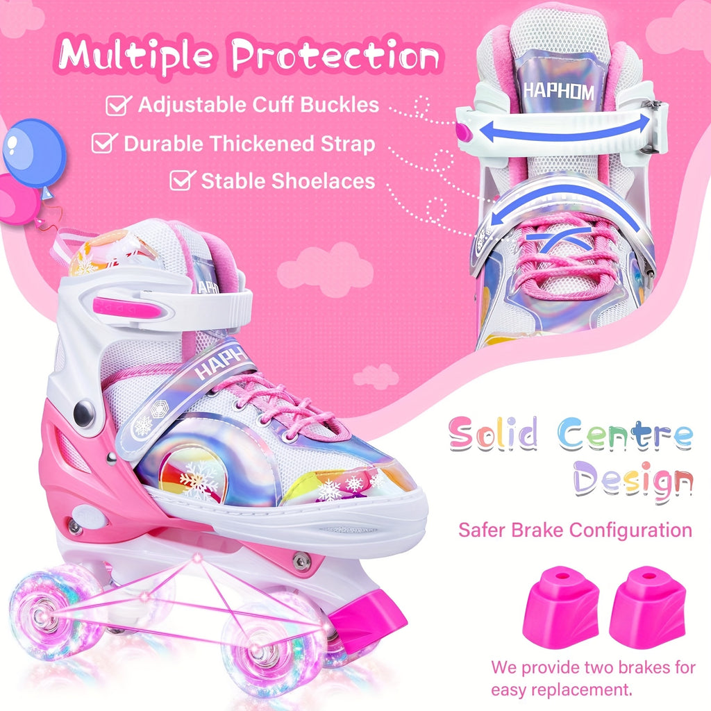 Light Up Roller Skates for Boys Kids Adjustable 4 Sizes LED Wheels Beginner Outdoor Skating Shoes Toddler Youth Ages 3 4 5 6 Birthday Christmas Gift
