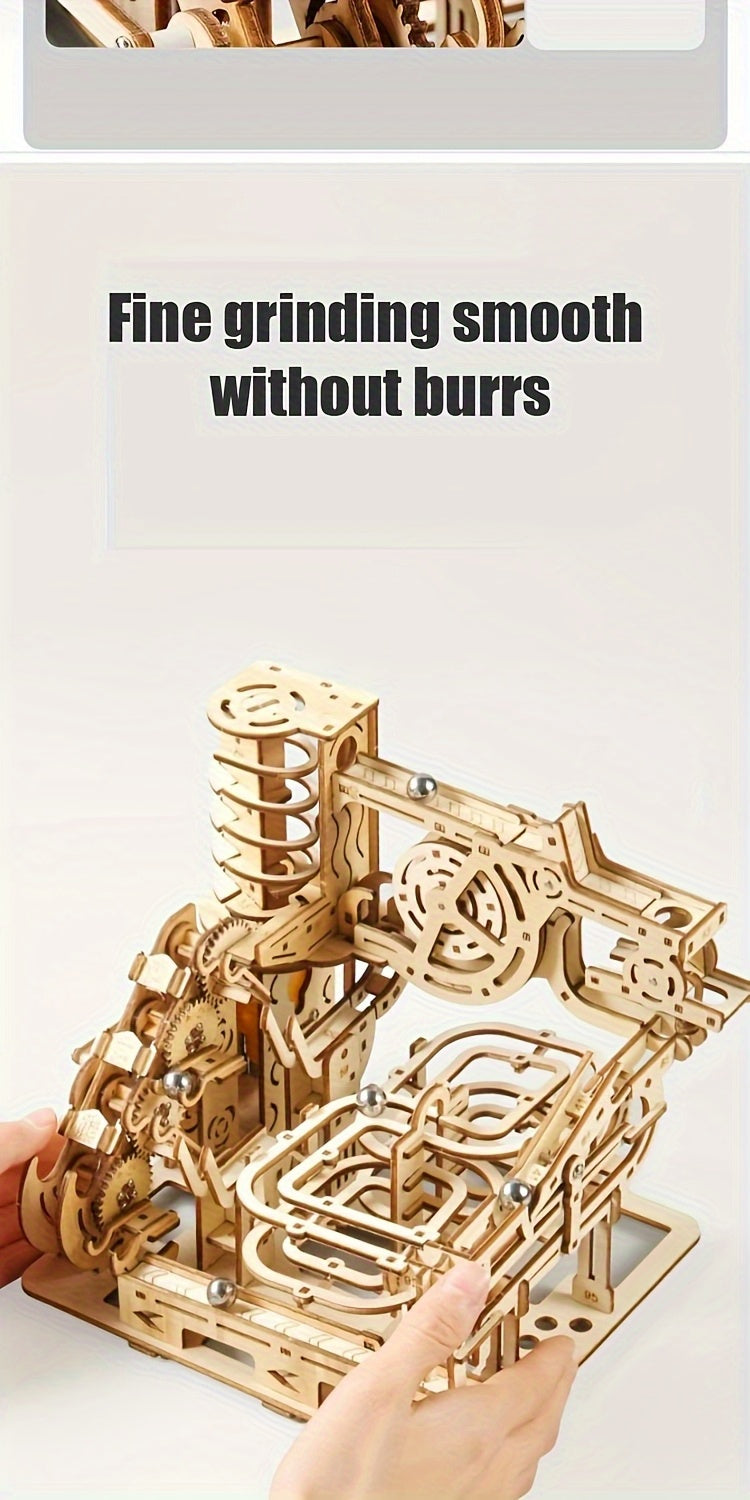 3D Wooden Ball Track Puzzle for Adults STEM Project, High-Difficulty Wood Building Model with 2 Expansion Sets, Home Decoration Holiday Birthday Gift for Men & Women