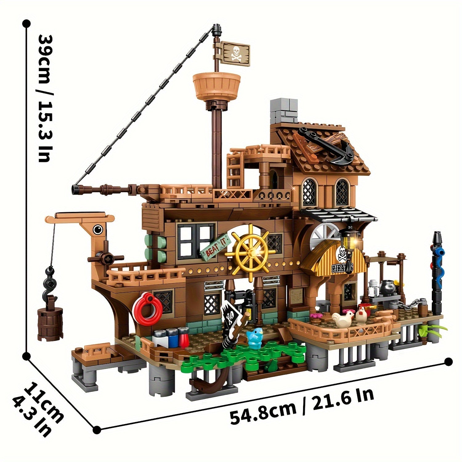 Pirate Ship Building Set 573pcs Pirate's Wharf Supply Center – Adventure Construction Toy for Kids & Adults Ages 8+ – STEM Building Blocks Gift for Boys, Girls & Collectors