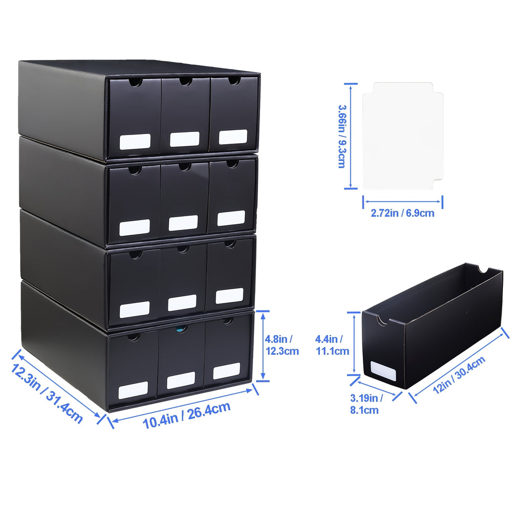 Trading Card Storage Box 12 Drawer Organizer with 50 Dividers for Pokemon Sports Baseball TCG MTG Yu-Gi-Oh Collector Gift Black White Christmas Birthday