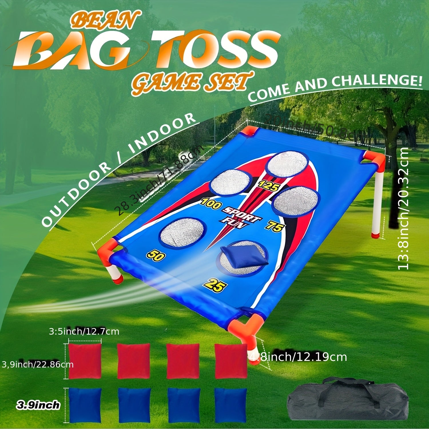 5-Hole Bean Bag Toss Board Game Set with 8 Bean Bags & Carry Bag – Outdoor Indoor Party Game for Kids Adults Backyard Camping Beach Tailgate