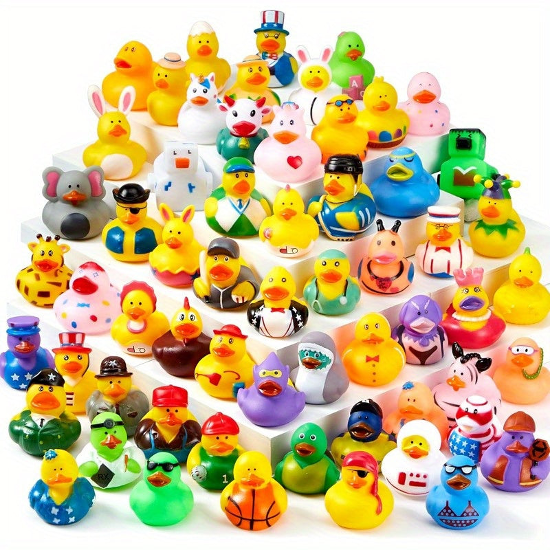 120PCS Mini Rubber Ducks Bulk Assortment with Mesh Bag – 2 Inch Rubber Duckies 60+ Designs, Baby Bath Toys, Kids Birthday Party Favors, Carnival Prizes, Pool Toys, Random Colors