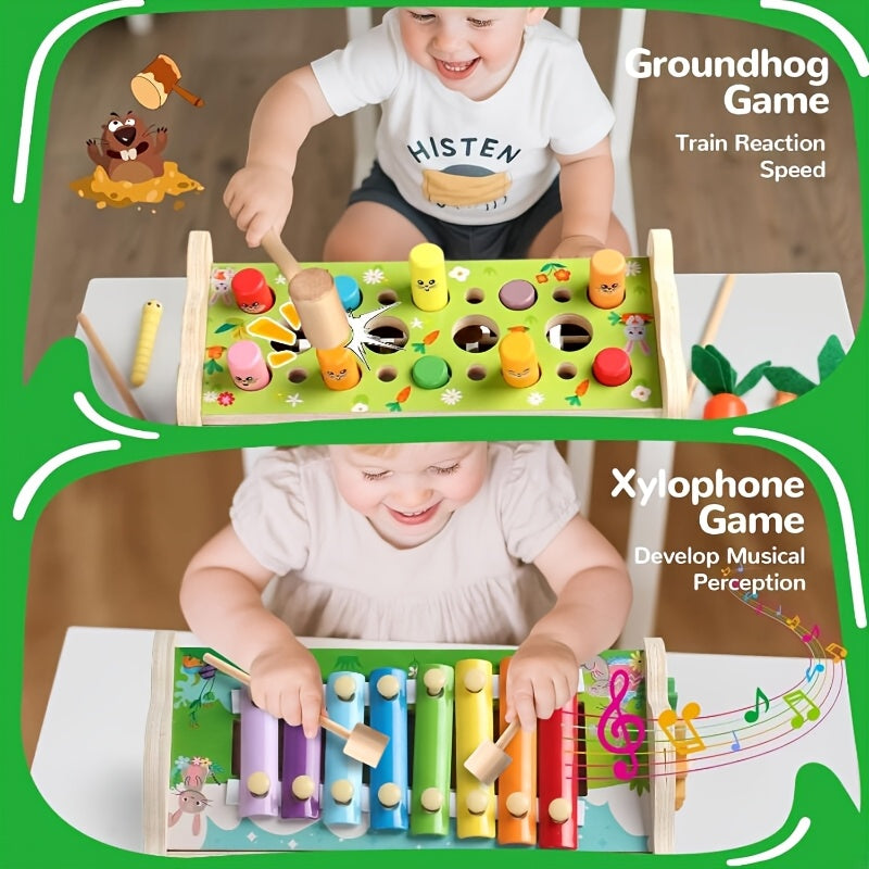 7-in-1 Wooden Hammer Game Toy with Xylophone for Toddlers 12 Months+ - Educational Sports Puzzle Learning Toy Birthday Christmas Easter Gift for Kids