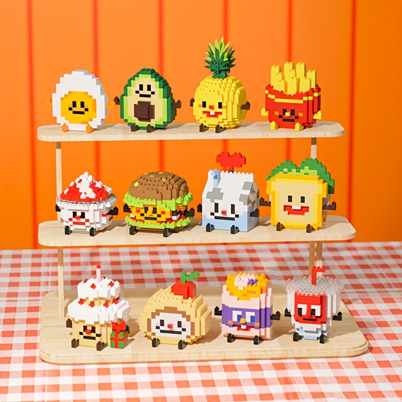 Cartoon Food Building Block Puzzle 12 Sets Gift Box - Cute Mini Food Figures for Kids Ages 3+, Party Favors Classroom Prizes Collectibles, Christmas Birthday Easter Gift for Boys Girls