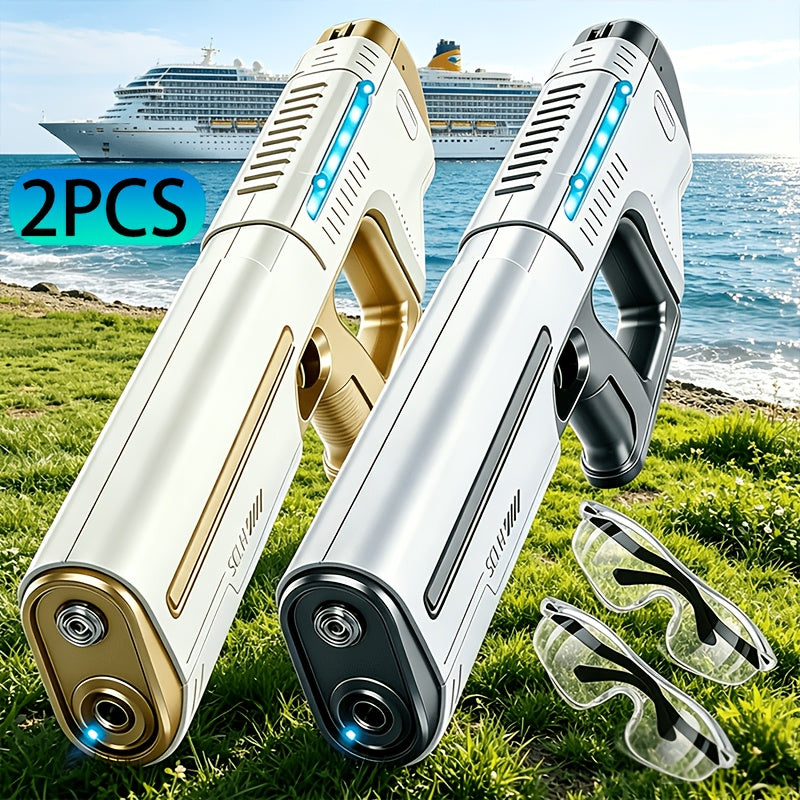 2-Pack Electric Water Gun with LED Light & 40ft Range – USB Rechargeable Auto-Fill Pulse Jet Squirt Gun for Pool Beach Backyard Kids Adults