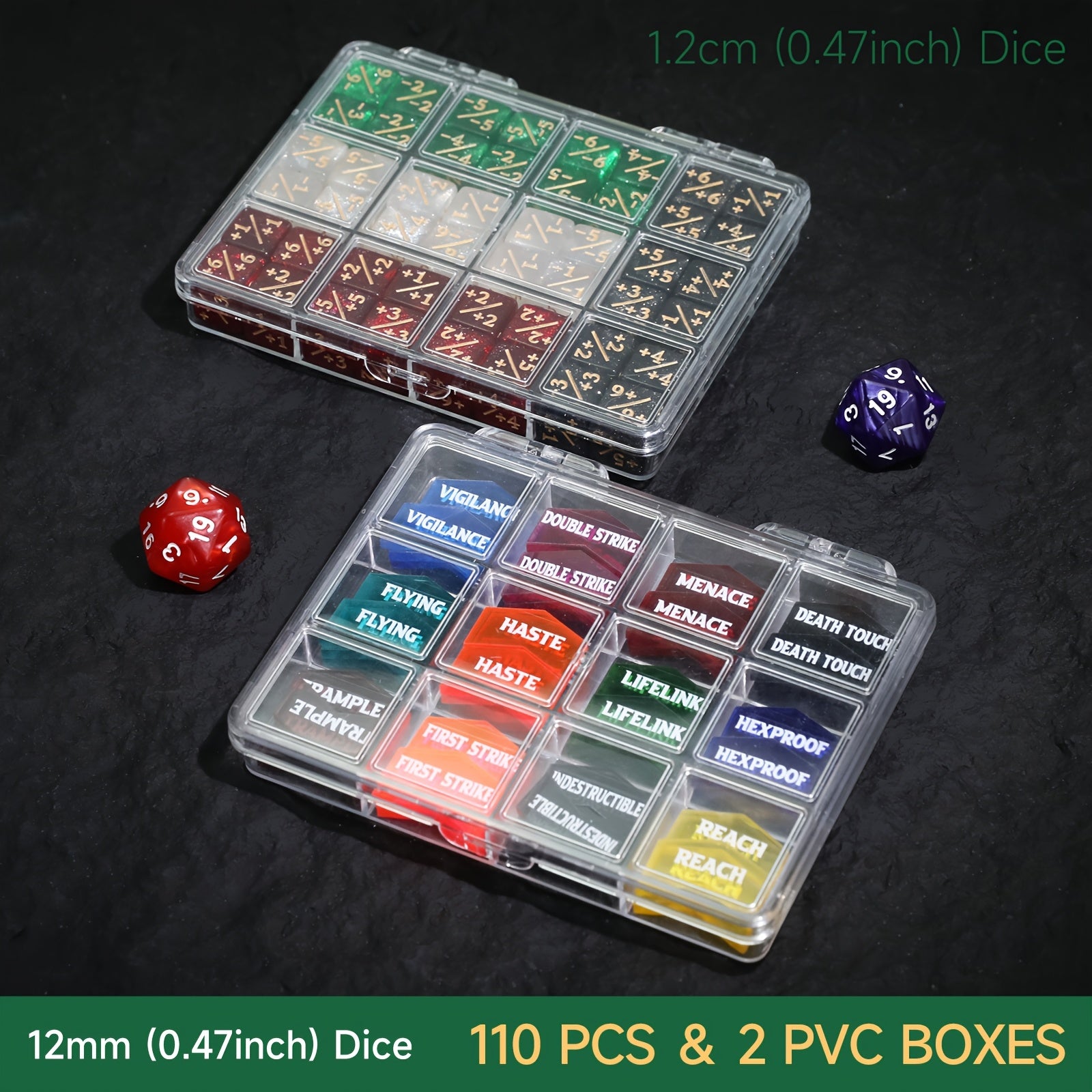 110pcs MTG Counter Dice Set Plus 1 Minus 1 Tokens D20 Keyword Counters 12mm 6-Sided Dice for Magic the Gathering TCG Card Game Accessories Gift