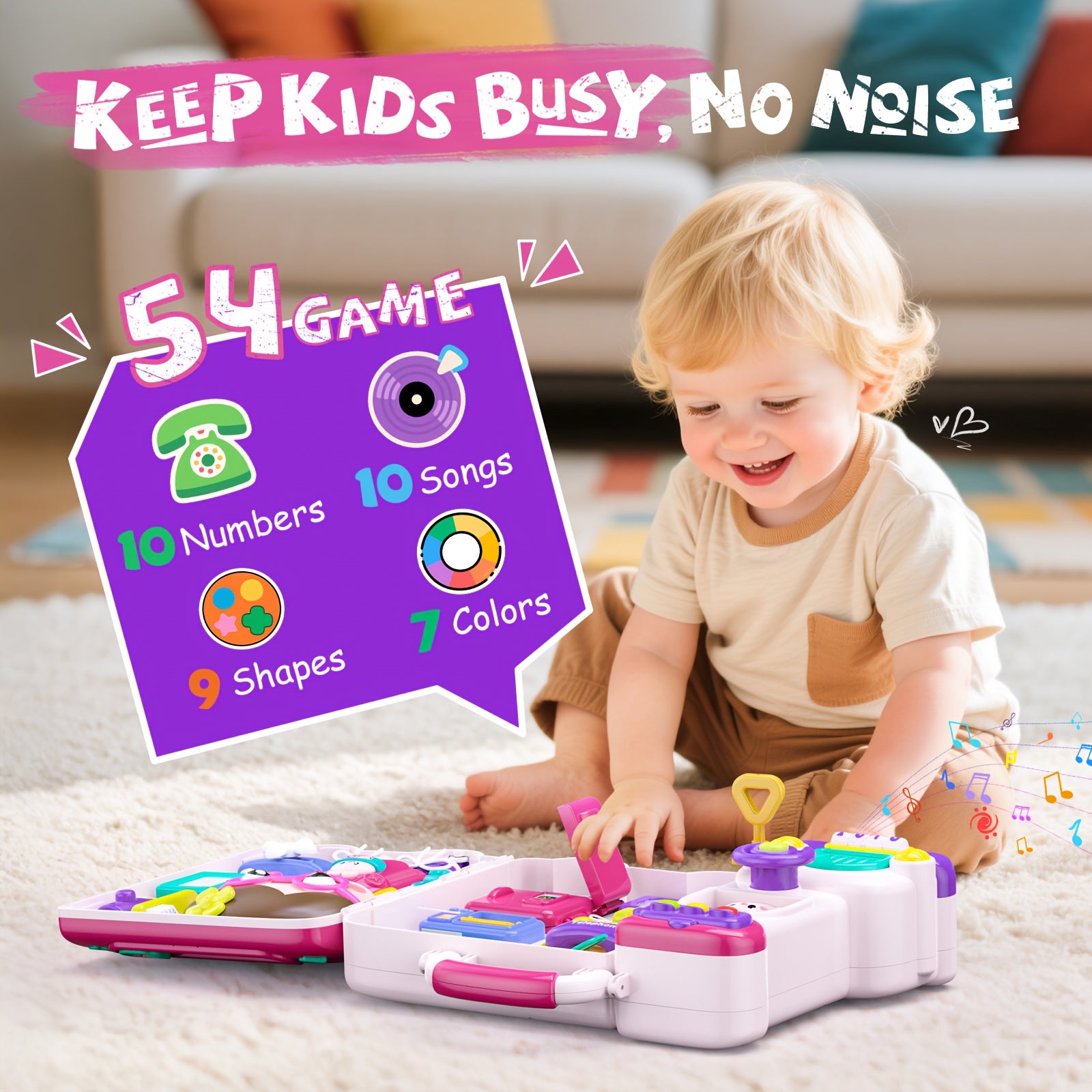 54-in-1 Musical Baby Busy Board for Toddlers - Early Educational Toy with Motor Skills Development, Montessori Activity Board, Birthday Gift for Baby Boys Girls 1-3 Years