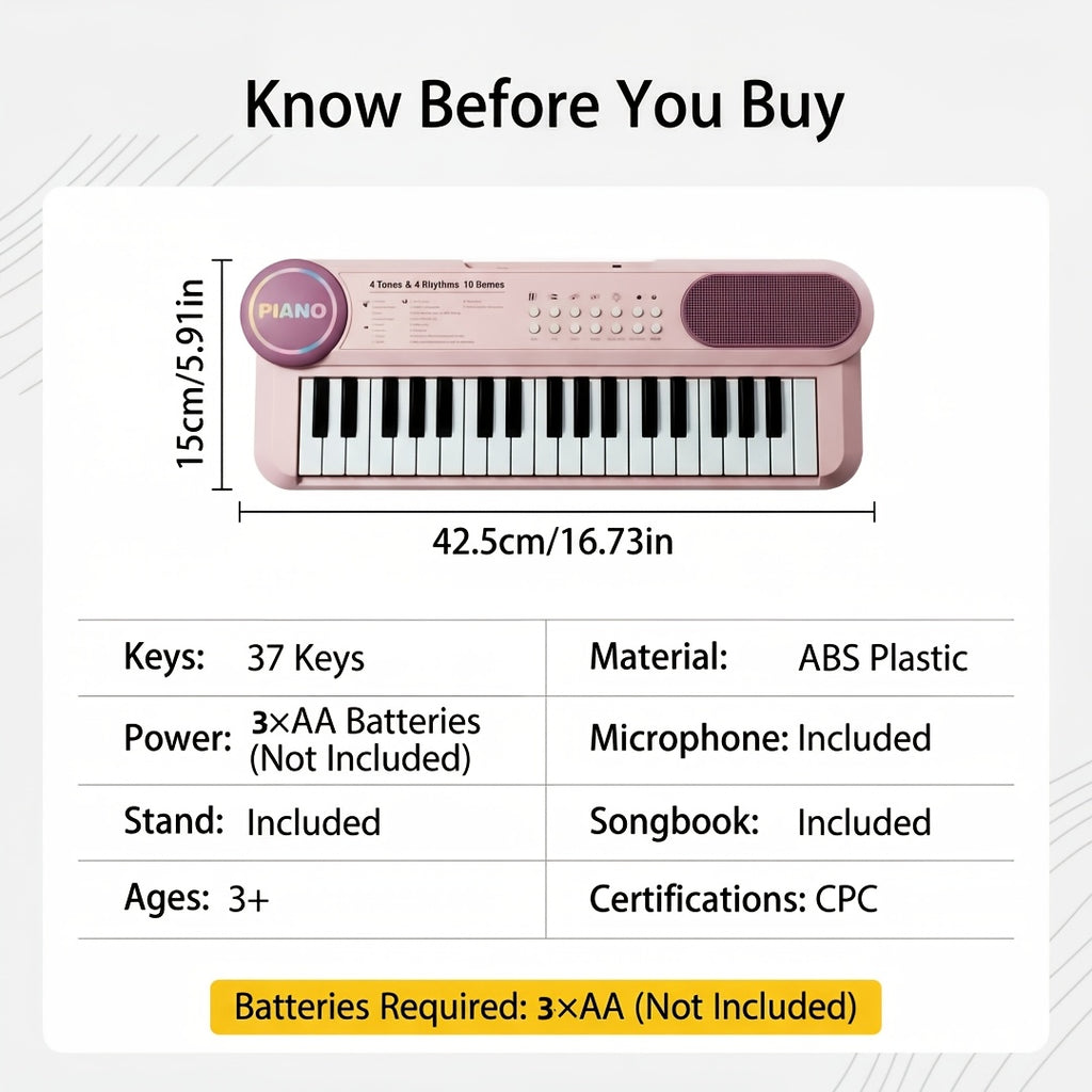 Kids 37-Key Electronic Keyboard Piano with Microphone Multifunctional Educational Music Instrument Toy – Birthday Gift for Boys Girls Toddlers