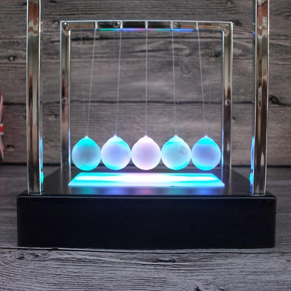 Newton's Cradle Luminous Desk Toy Glowing Glass Ball Balance Pendulum – STEM Physics Office Decor Stress Relief Gift for Adults & Kids