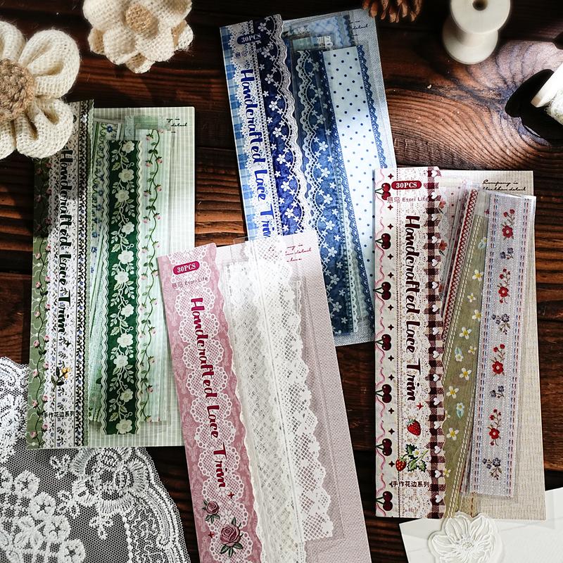 Lace Scrapbook Stickers with Vintage PET Designs, Self-Adhesive Decorative Options for Junk Journals, Planners, Card Making and Collage Art