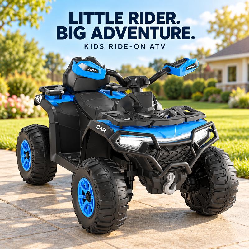 12V Kids ATV Ride-On Toy with Parent Remote Control, Spring Suspension, LED Lights, Bluetooth Music and USB for Backyard Adventures