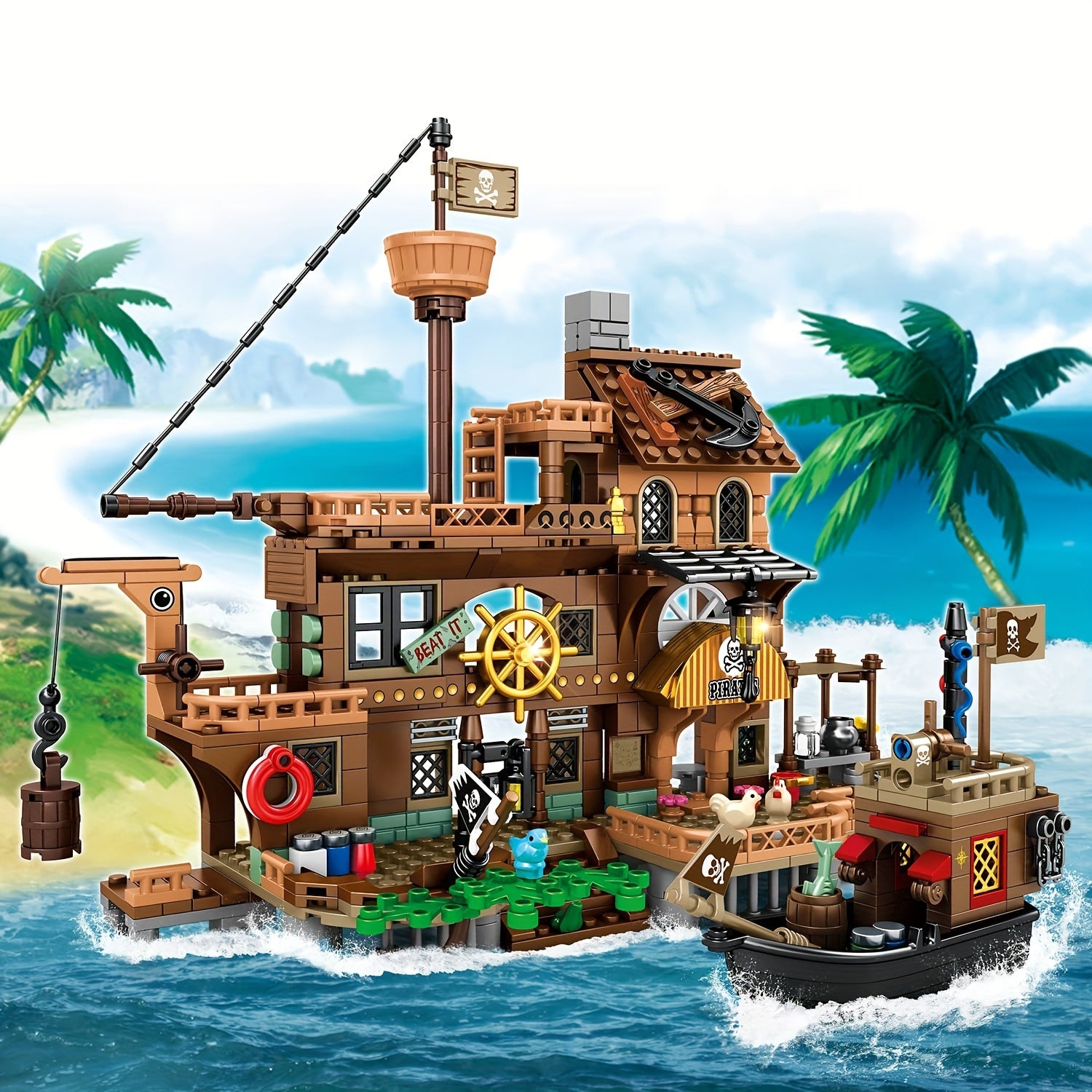 Pirate Ship Building Set 573pcs Pirate's Wharf Supply Center – Adventure Construction Toy for Kids & Adults Ages 8+ – STEM Building Blocks Gift for Boys, Girls & Collectors