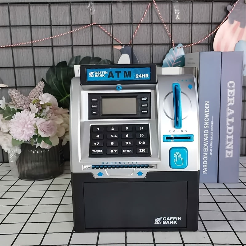 Electronic Money Bank with Debit Card Cash Scanning - ATM Savings Box Coin Bill Slot Balance Calculator Digital Password Safe Kids Gift