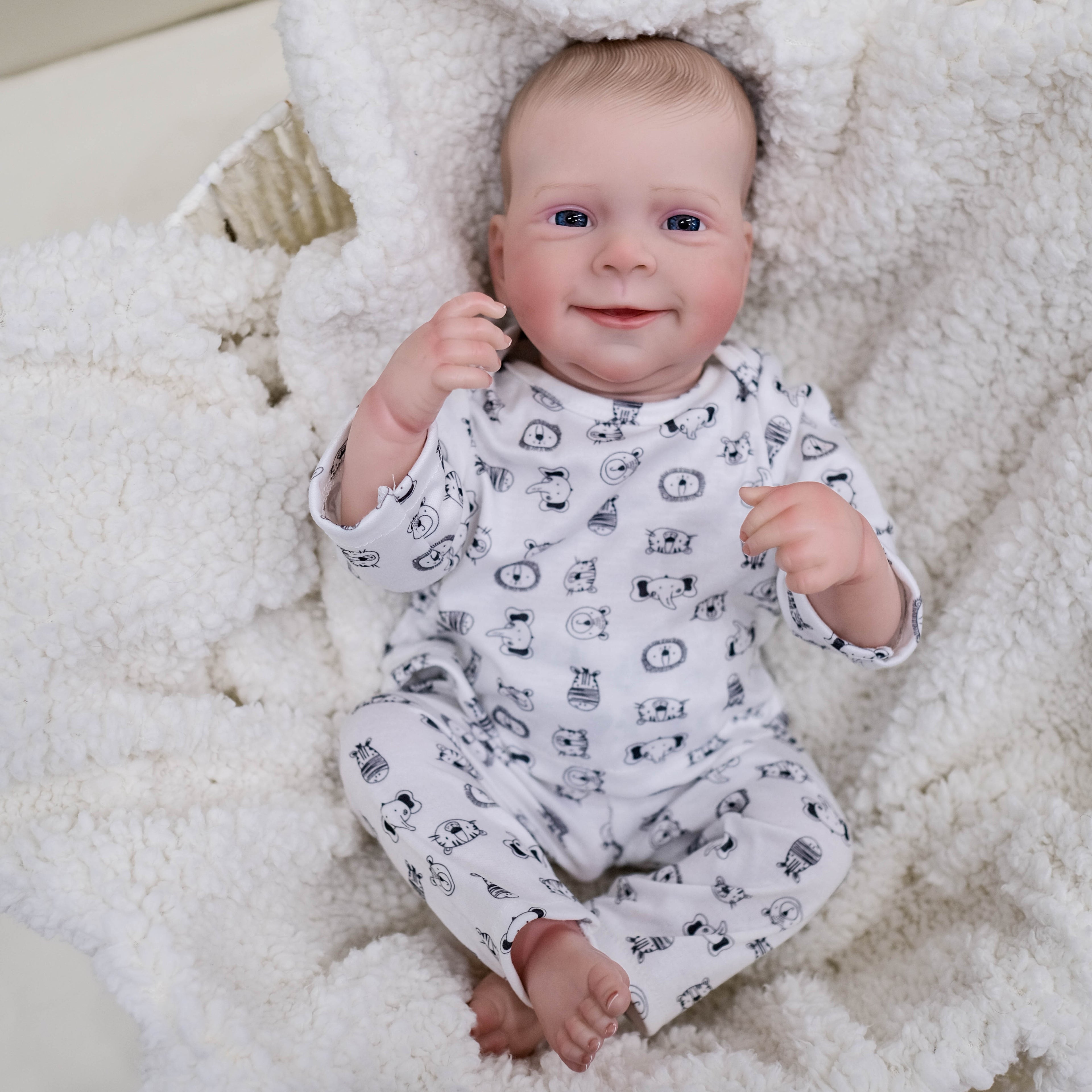 Awake Smile Reborn Baby Doll 19 Inch Soft Cloth Body – Lifelike Newborn with Hand-Painted Details, Fits 0-3M Clothes, Pacifier, Bottle & Birth Certificate, 49cm Gift for Girls