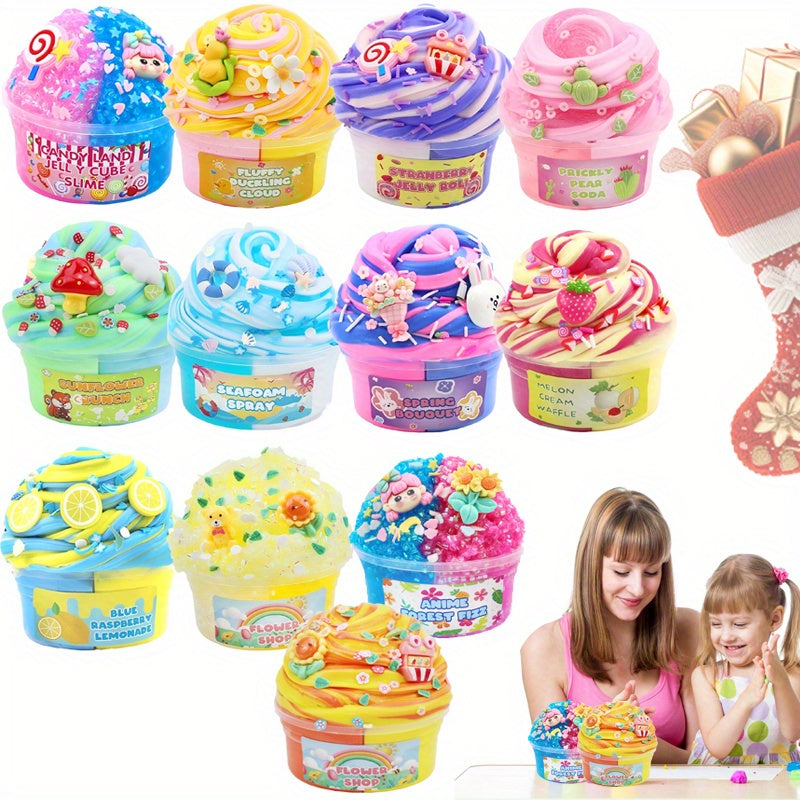 Slime Kit 12 Cups Fruit Color Mud Set - Soft Mixed Slime Making Kit for Girls Boys Party Toy Birthday Gift Creative Play