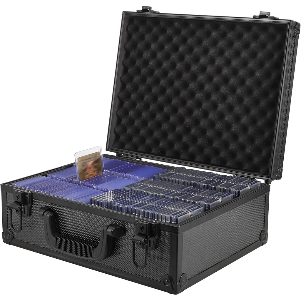 Trading Card Top Loader Storage Box Holds 600+ Cards 3"x4" 35pt Rigid Card Case Organizer with Lock for Sports Cards Pokemon MTG