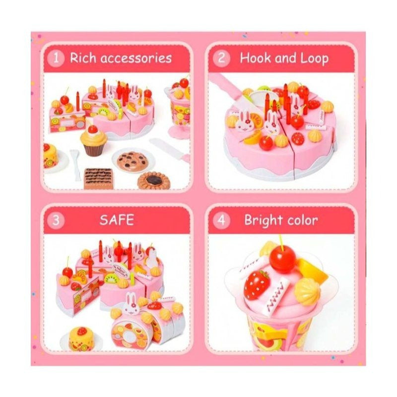 Birthday Cake Tea Party Play Food Toy Set Kids Pretend Play Cake Decorating Dessert Accessories 75-85pcs Girls Ages 3+