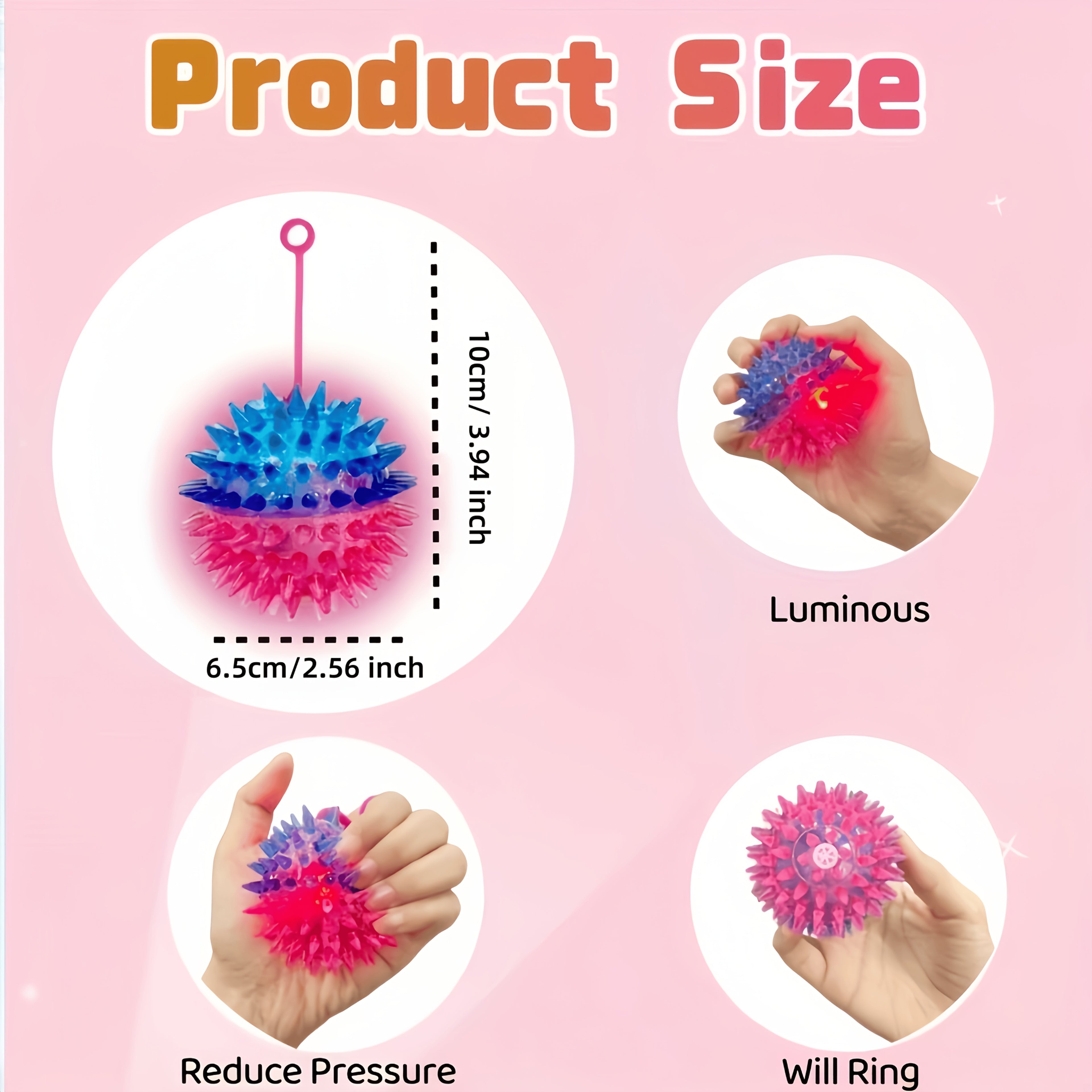 LED Light Up Inflatable Balls 28 Pcs Glow in the Dark - Spiky Sensory Balls on Rope, Party Favors for Kids Teens Adults, Carnival Decorations, Birthday Party Gift