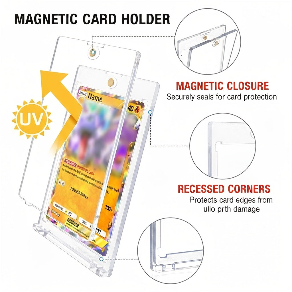 Magnetic One-Touch Card Holder 35pt 90% UV Protection - Hard Plastic Trading Card Case for Baseball Football Pokemon Sports MTG Cards