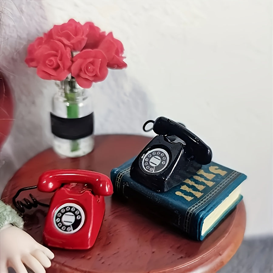 Dollhouse Miniature Vintage Rotary Phone 2pcs Alloy – 1:12 Scale Furniture Props for Pocket Scene Diorama DIY Decor Collector Gift