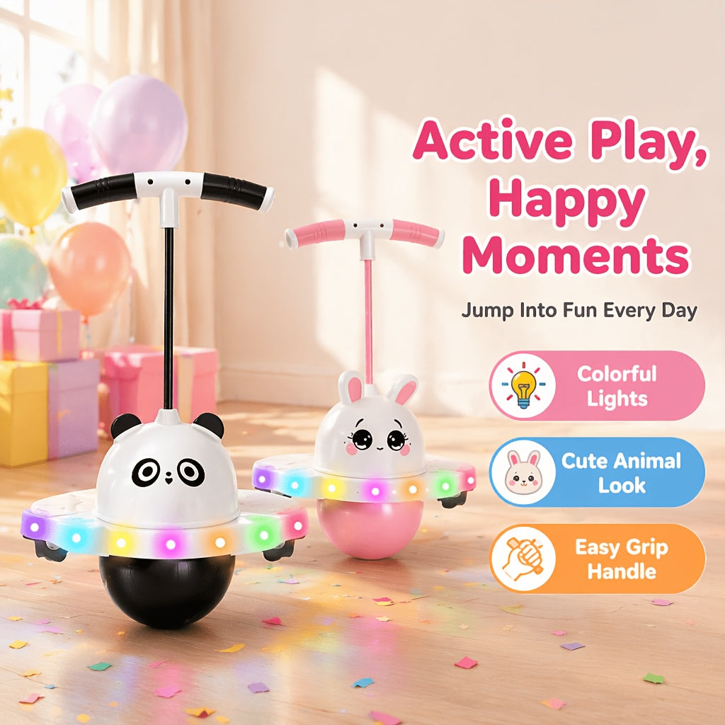 Jumping Ball with Handle LED Lights Non-Slip Balance Bouncing Stick Kids Outdoor Active Play Toy with Ball Pump Coordination Gift Boys Girls