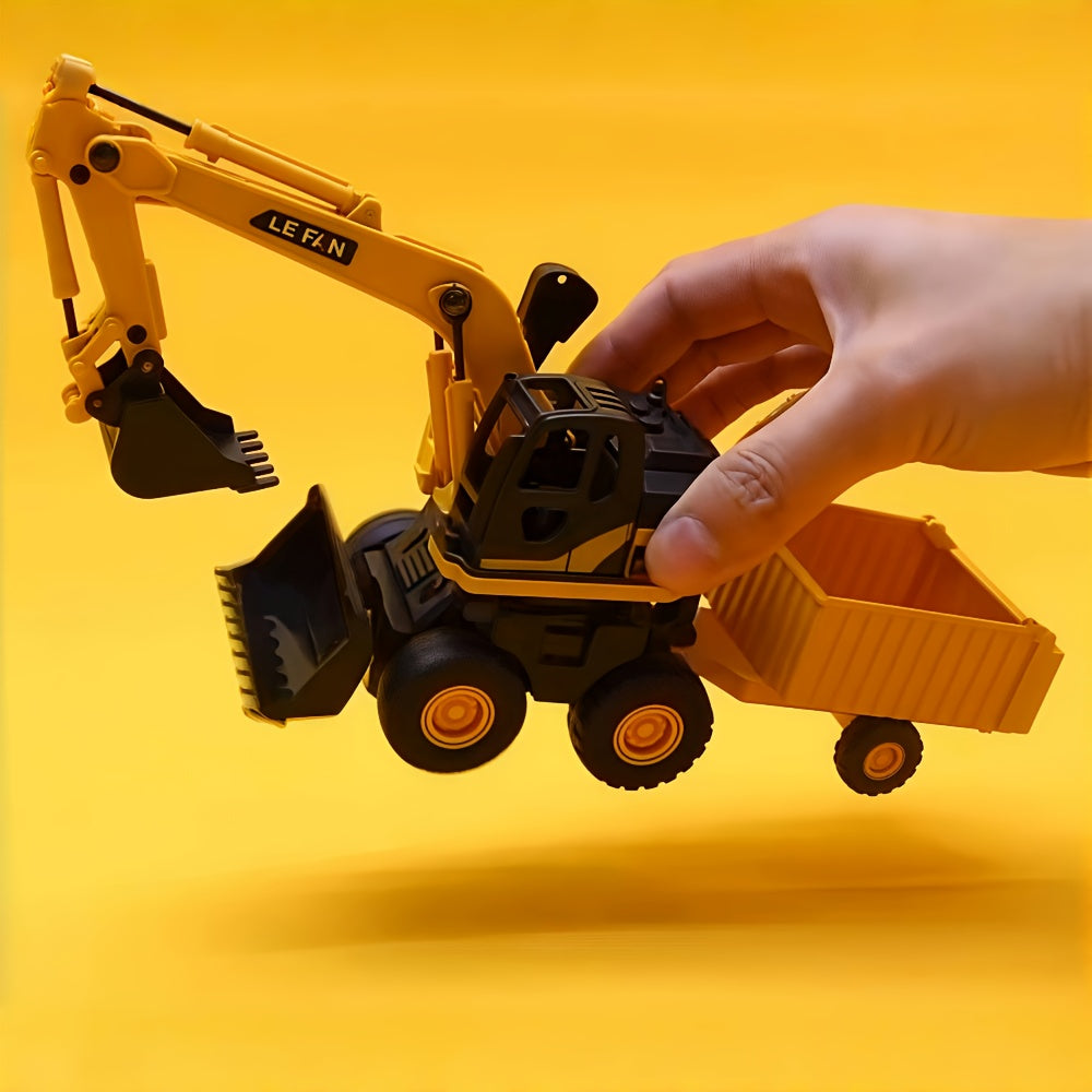 3-in-1 Construction Truck Toy Set Excavator Bulldozer & Dump Truck Inertia Power No Battery, Opening Cab 360° Rotation, Gift for Boys Girls Ages 3+