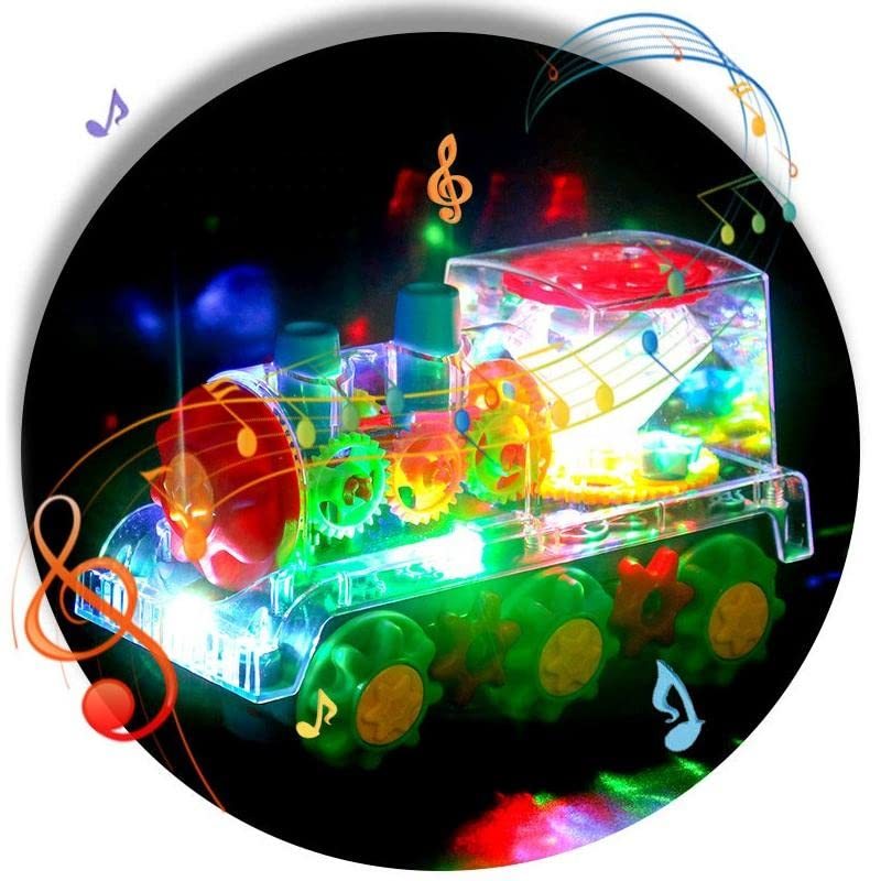 Electric Transparent Gear Train Toy for Toddlers with Flashing Lights & Music – 360 Spin Educational See-Through Gear Vehicle, Fun Learning Gift for Boys & Girls Ages 2+