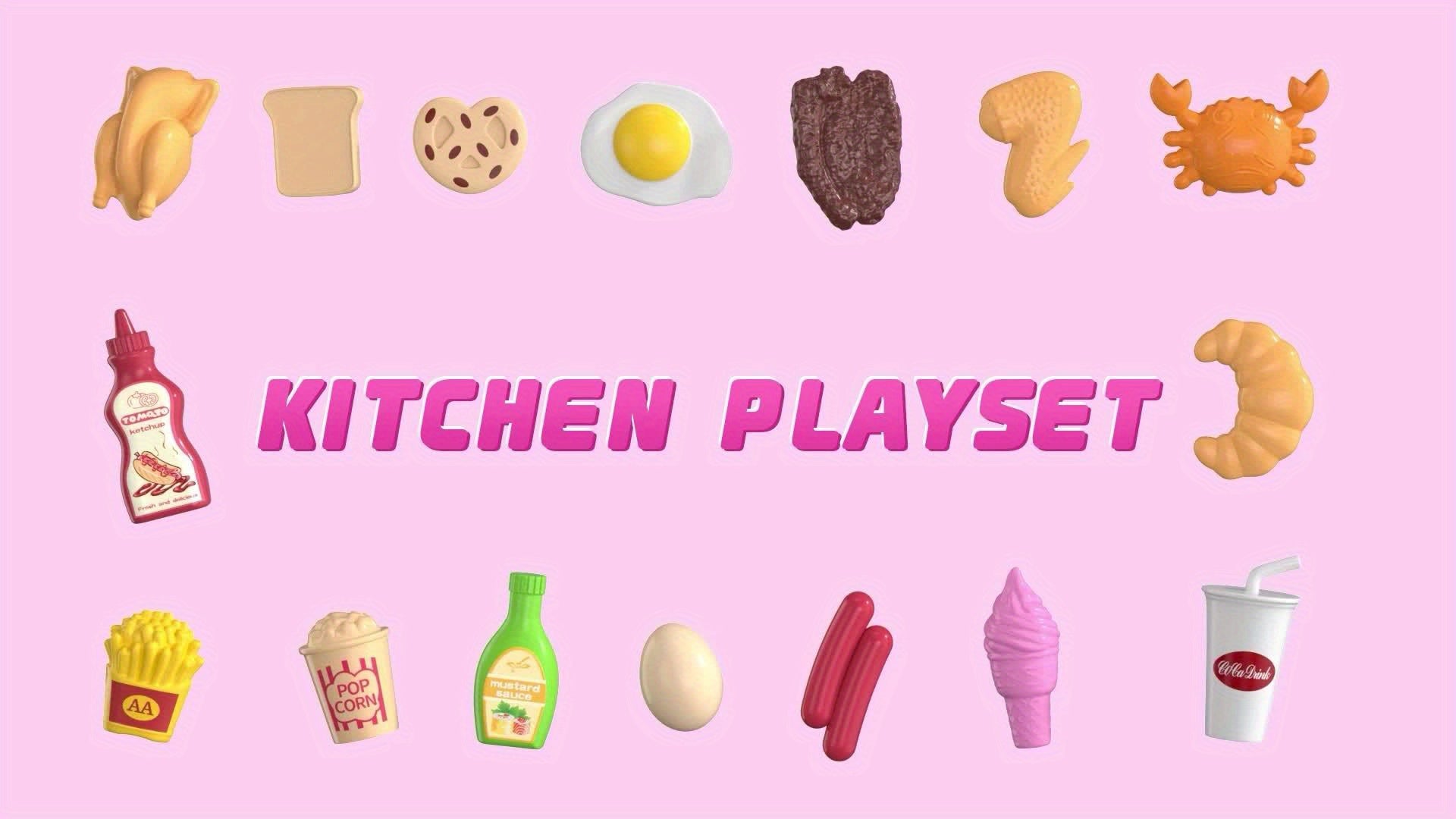 Kids Play Kitchen Playset Pretend Play Kitchen Set with Lights Sounds Toddler Cooking Toy Interactive Indoor Playset Birthday Christmas Gift Ages 3 and Up