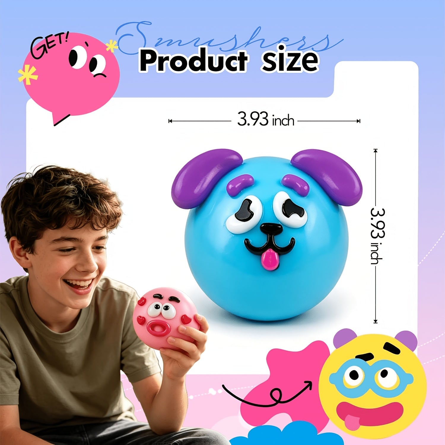 Funny Face Stress Relief Squeeze Ball with Accessories - Quick Rebound Soft Squeezing Toy Anxiety Relief Relaxing Gift Pink Green Purple Yellow Blue